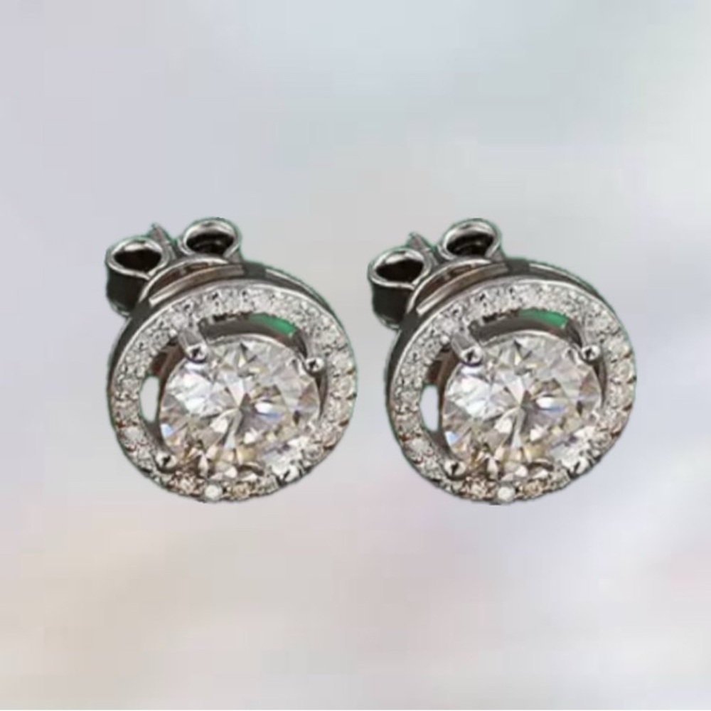 Moissanite Halo Stud Earrings